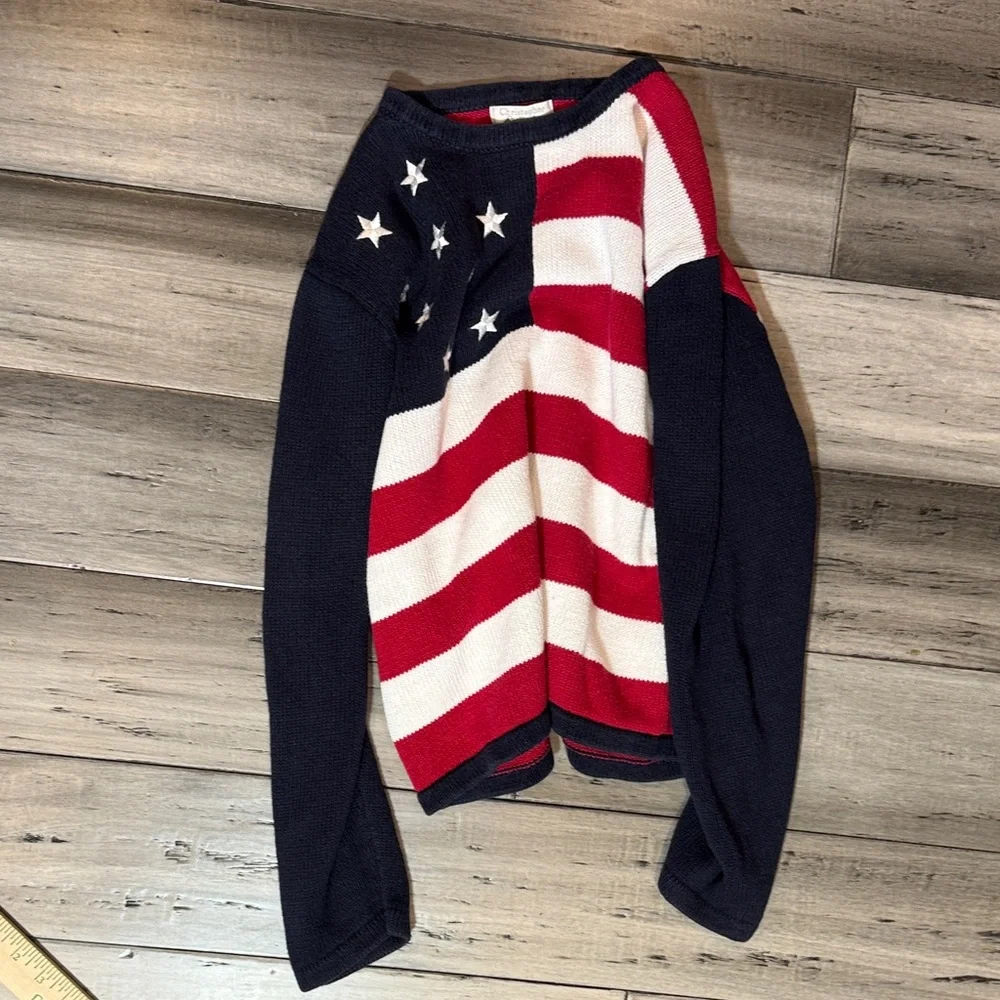 VTG Christopher & Banks woman American Flag Crewneck Sweater -Red, White & Navy - Picture 12 of 12